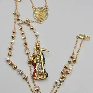 LA Santa Muerte/The Grim Reaper Fashion Rosary Three Colors Gold-Plated multi-stones pendant
