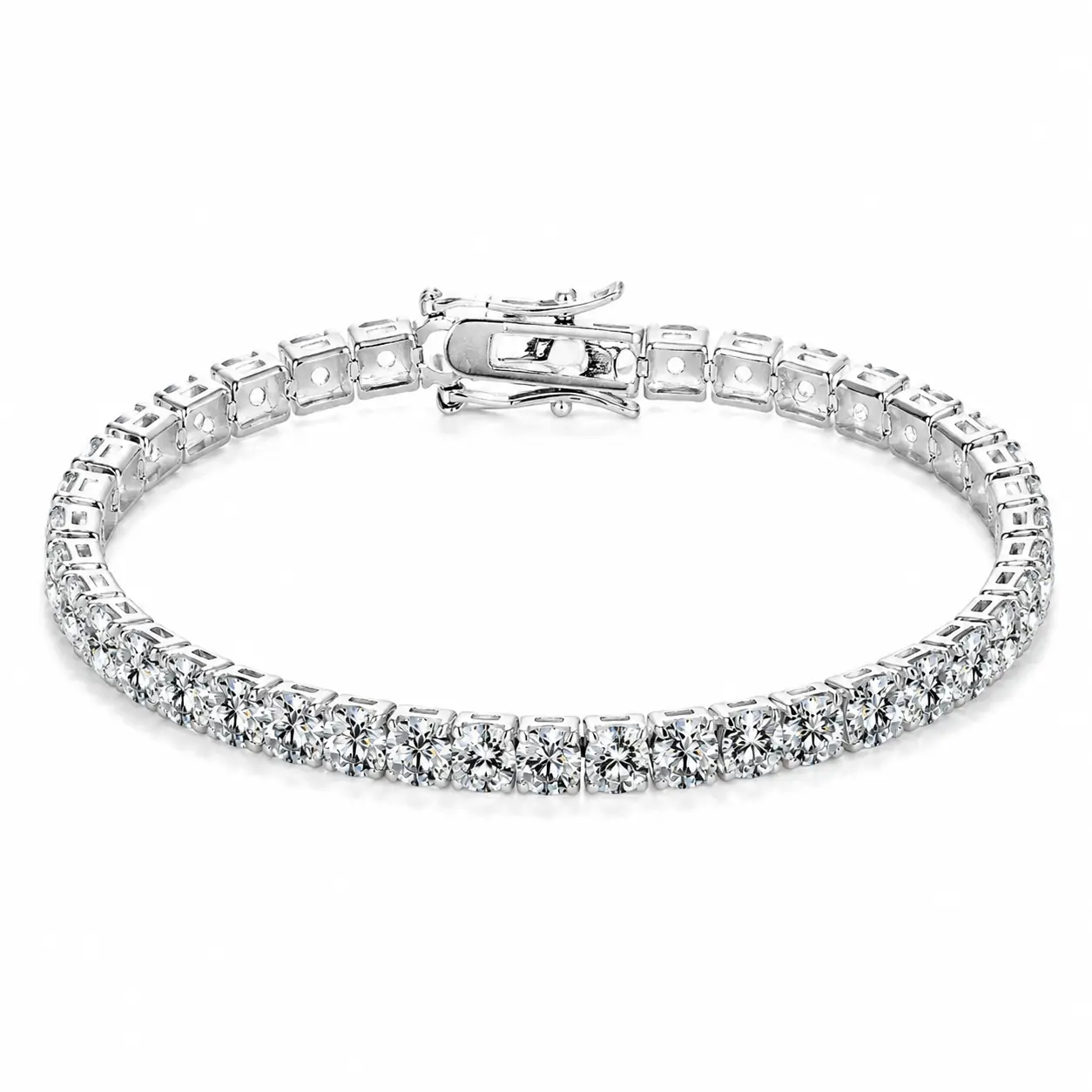 Minimalist Cubic Zirconia Tennis Bracelet - 3 mm/5 mm Stones, Rhodium-Plated, Lightweight, Secure Clasp, Strong Sparkle, Everyday Wear Jewelry for Minimalist Outfits, First Day Back to School