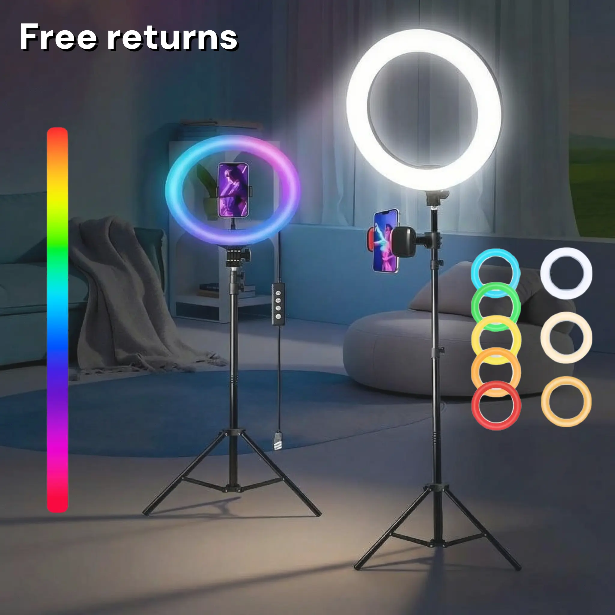 12in RGB Selfie Ring Light Kit with 63in Extendable Tripod Stand, Mobile Phone Holder, USB-Powered LED Lighting, 10 Brightness Levels, 12inch160cm Setup for Recording, Filming, Live Streaming (iOS/Android/Webcam Compatible)