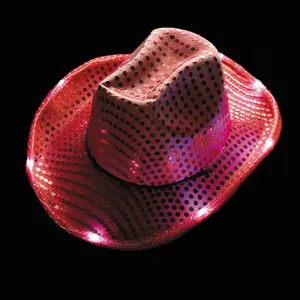 23" Adults Light-Up Red Sequin Polyester Cowboy Hats - 6 Pc.