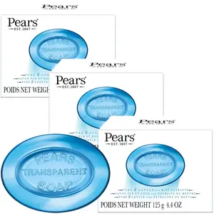 PEARS Glycerin Soap, Transparent Blue with Mint Extract, 3-Pack – Pure & Gentle Cleanser for Cool, Refreshed Skin, 4.4 Oz Ea Pears