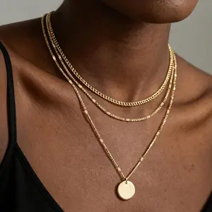 3 Pcs Layered Gold Silver Necklaces for Women,Trendy Stackable 14K Gold Plated Simple Layered Choker Chain SNecklace Set,Multilayer Circle Charm Pendant Necklace Jewelry Gift
