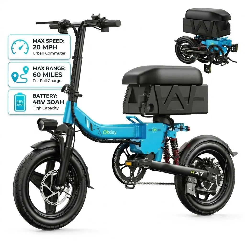 W1 Foldable Electric Bike for Adults - 62-Mi Range, 60V 30Ah Battery, 1500W Peak Motor, Full Suspension, LED Display, Quick-Fold Compact Commuter Bicycle for City Commuting & Outdoor Recreation bicicleta de bateria