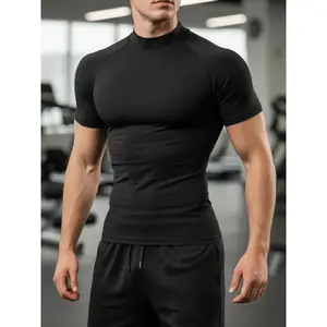 Men's Quick-Dry Compression T-Shirt with High Neck Short Sleeve - Breathable, Moisture-Wicking, and High Elasticity for Gym, Running, and Outdoor Training, High Performance Activewear, Compression Sports TeeGift