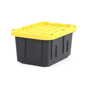 Project Source Commander Small 5-Gallons (20-Quart) Black and Yellow Heavy Duty Tote with Standard Snap Lid - Ideal for Home Organizer Boxes Kitchen