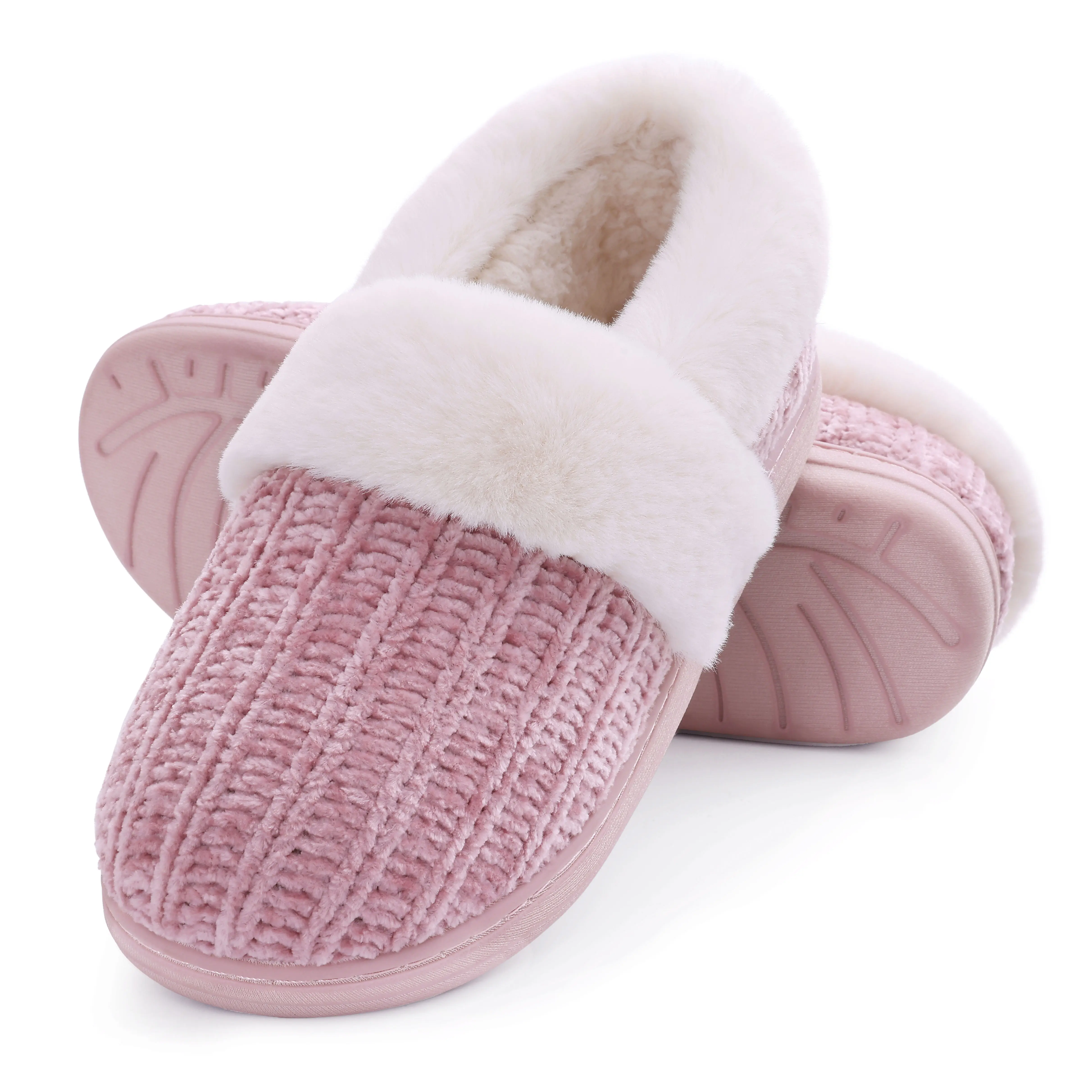 Shevalues Fuzzy Memory Foam Slippers For Women Closed Back Knit House Shoes | Soft Faux Lamb Wool Lining,Machine Washable,High-density Cushioning,Non-Slip Rubber Sole,Indoor Outdoor Comfort,Gifts.