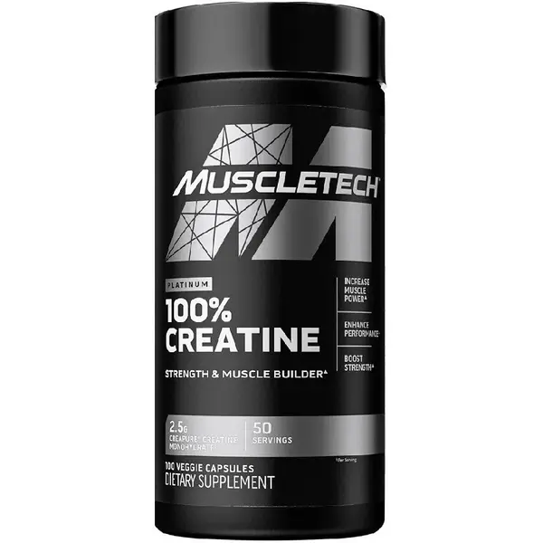 MuscleTech 100% Platinum Micronized Creatine Monohydrate 100 Capsules, 50 Servings