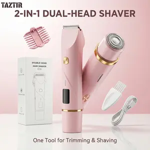 Women’s 2-in-1 Bikini Trimmer Dual Head Electric Hair Remover, IPX6 Waterproof USB Rechargeable Painless Razor for Face, Legs, Underarms & Bikini Line, Portable Cordless Body Shaver, Facial Hair Remover, Full Body Grooming Device for Home Travel summervib