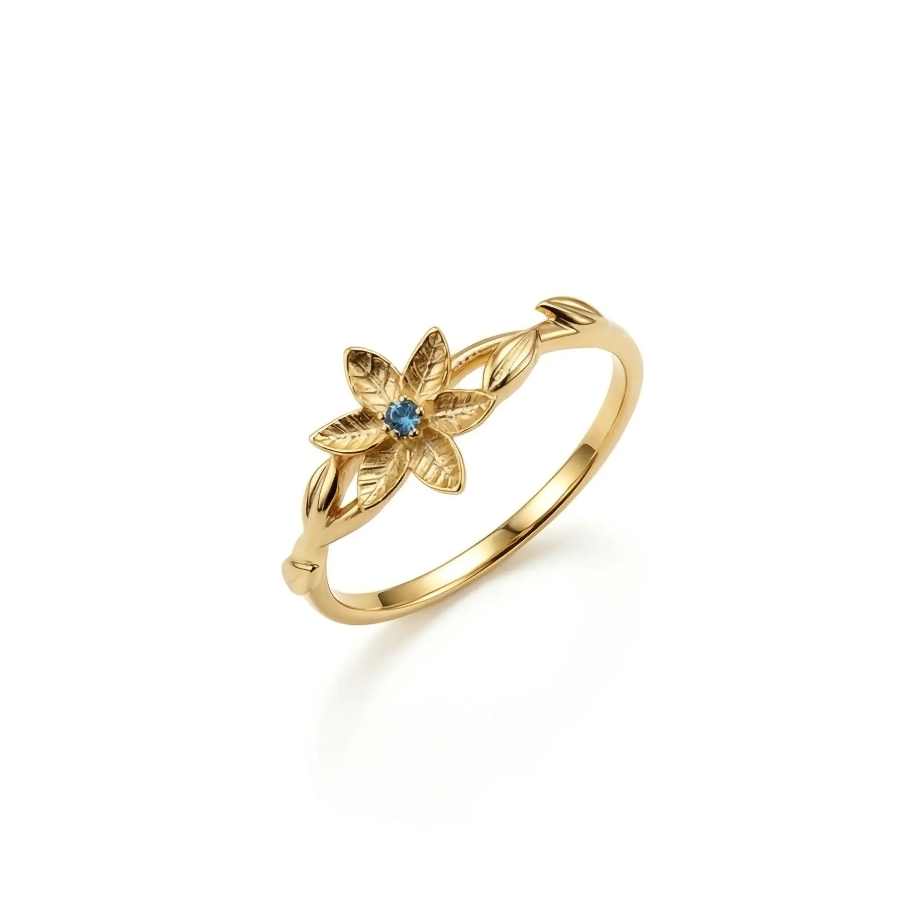 Birth Flower Ring with Birthstone – Solid 925 Sterling Silver, Thick Real 18K Gold Plating – personalized birthstone ring, personalized jewelry, custom jewelry, gold band – Gift for Her, Mom & Best Friend, Mother's Day, Anniversary & Birthday