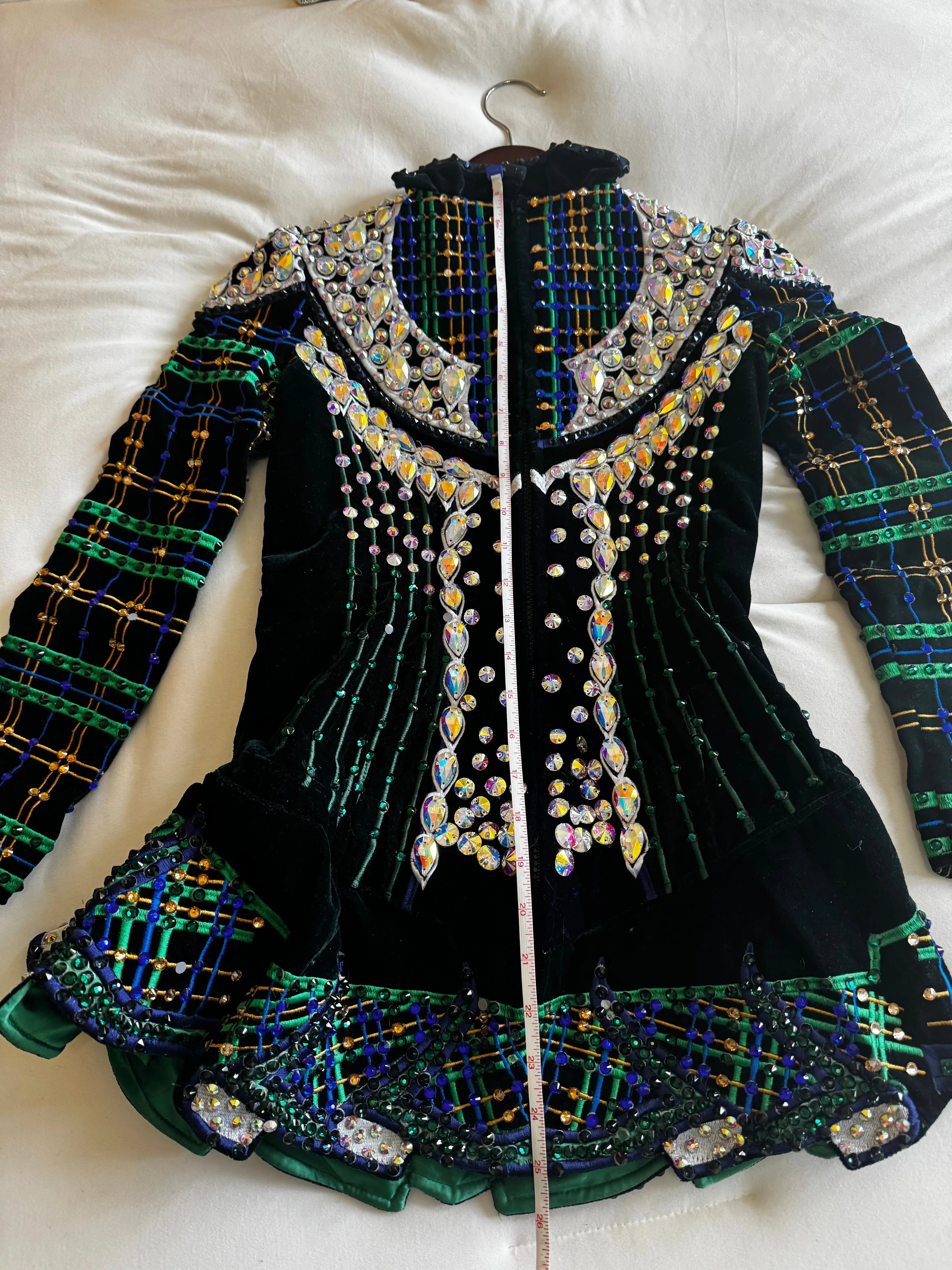Open Wings Beaded Embellishment Velvet Plaid 1-Piece Irish Dance Performance Wear Dress - 1 Owner, No BO