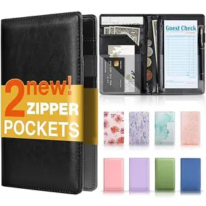 Server Book, 2 Zipper Pocket, Server Books for Waitress, Waitress Book for Servers, Fits Waitress Apron, Guest Book, Waitress Accessories, Serving Book,Receipt Holder, Black