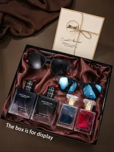 7pcs Fashion Couple Themed Gift Box Set, Trendy Sunglasses & Attractive Perfumes, Stylish and Practical, Ideal for Men, Daily Use, Social Events, Valentine's Day, Man Gift Set, Gift Pack