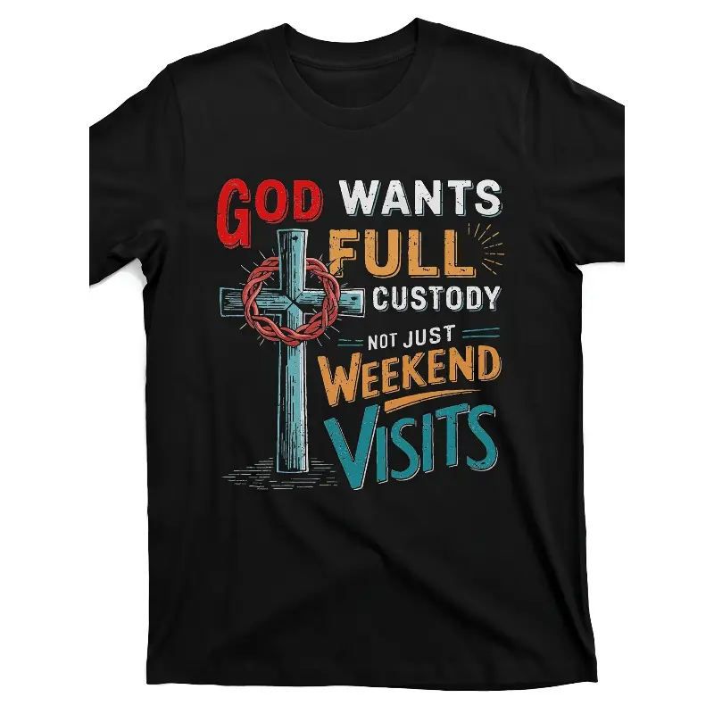 Men's 'God Wants Full Custody' T-Shirt, Christian Faith Graphic Print, Casual Short Sleeve 100% Cotton Crew Neck Top, Tshirt