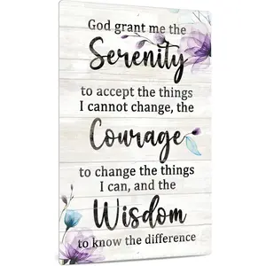 Serenity Prayer Tin Wall Metal Plaque, Inspirational Christian Quote Home Decor, 12x8 in Metal Sign, Gift for Women