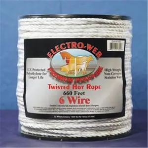 Powerfields Hot Rope Fencing, 0.25 in White 660 ft Roll, Stainless Steel, 1000 lbs High Strength, Economical Choice for Home Improvement & Garden Raised Beds