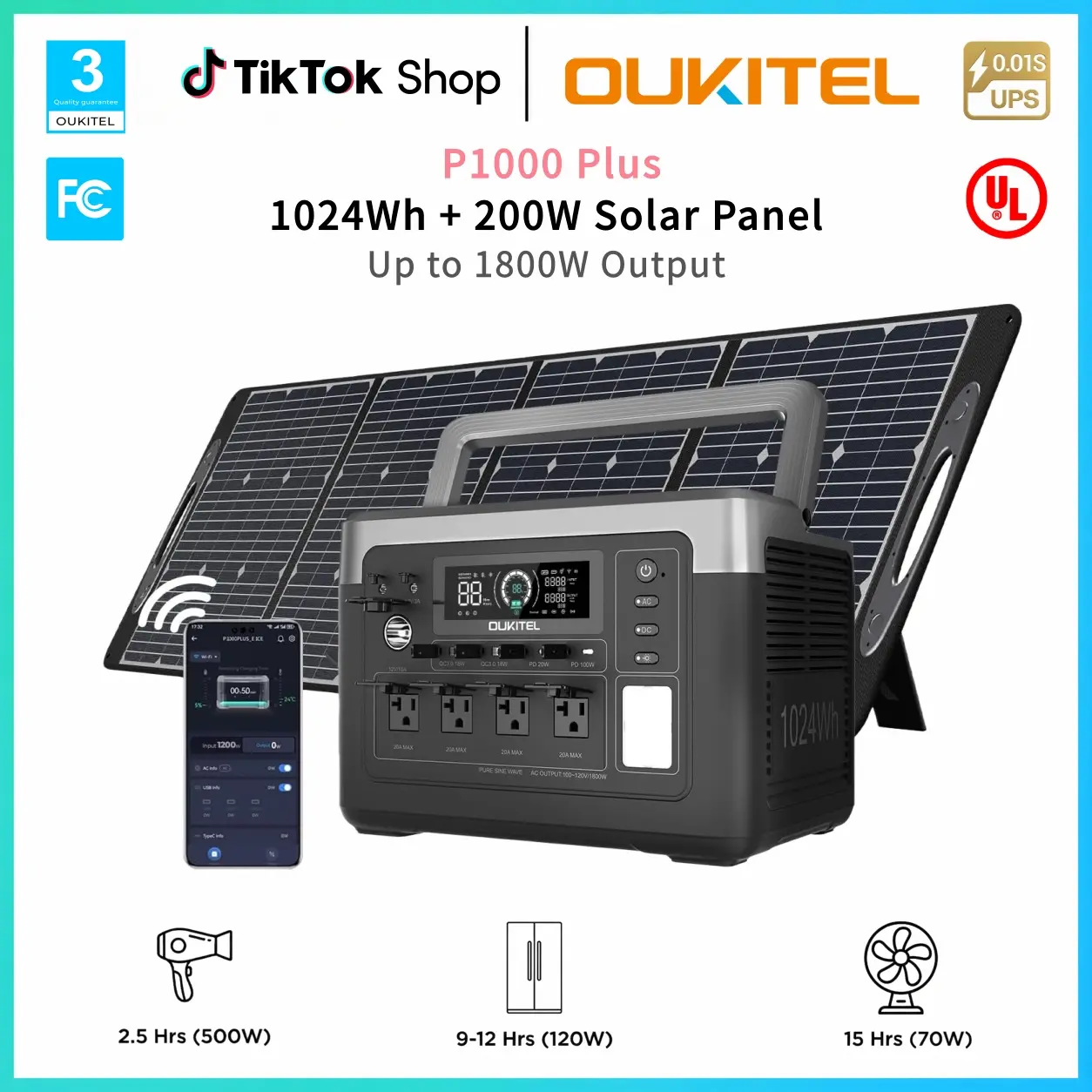 OUKITEL 1024Wh Portable Power Station 1800W High Power Solar Generator with LiFePO4 Battery, USB-C, Folding Solar Panel Home Backup, Camping, Emergency Outdoor Power #PowerStation travel