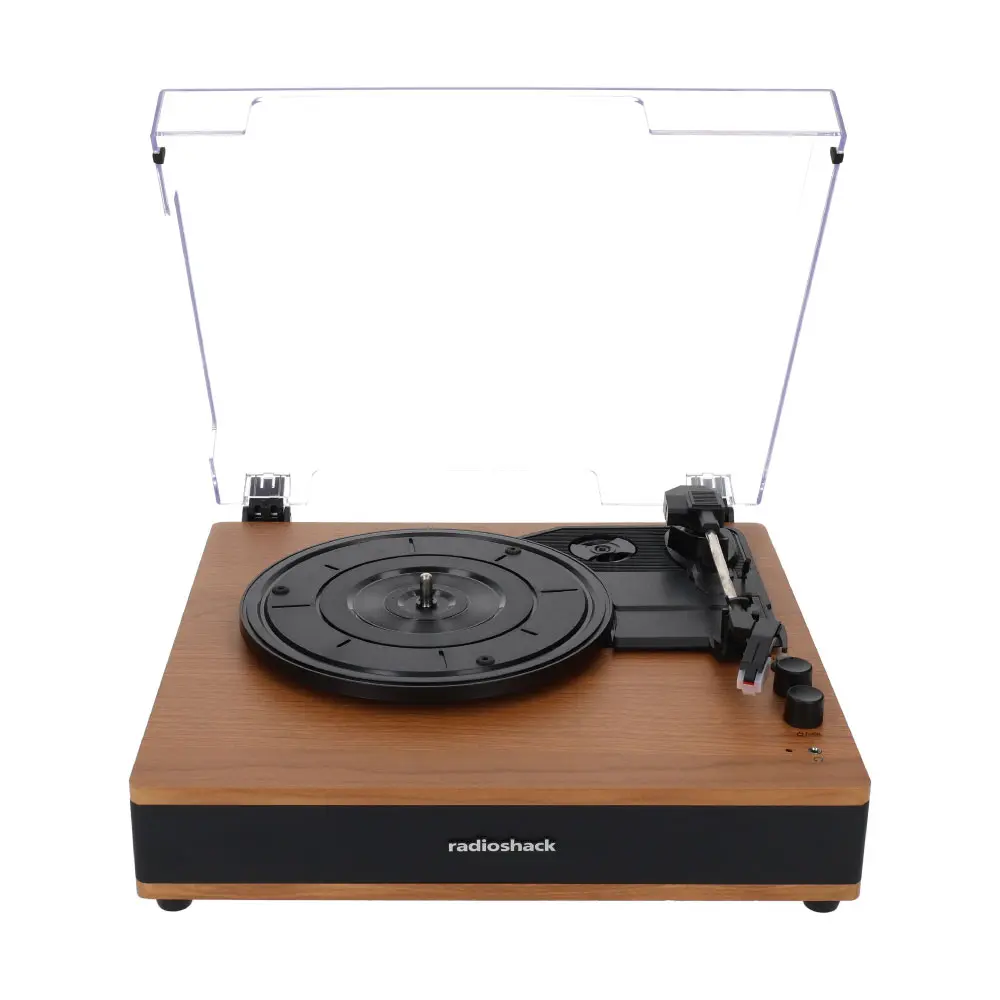 RadioShack Retro Record Player - 3-Speed Vinyl Record Player, RCA Stereo Out, AUX Ports, Bluetooth Input & Output, Dual Speakers, Transparent Dust Cover, Retro Vibe 4001797, Manual Controls