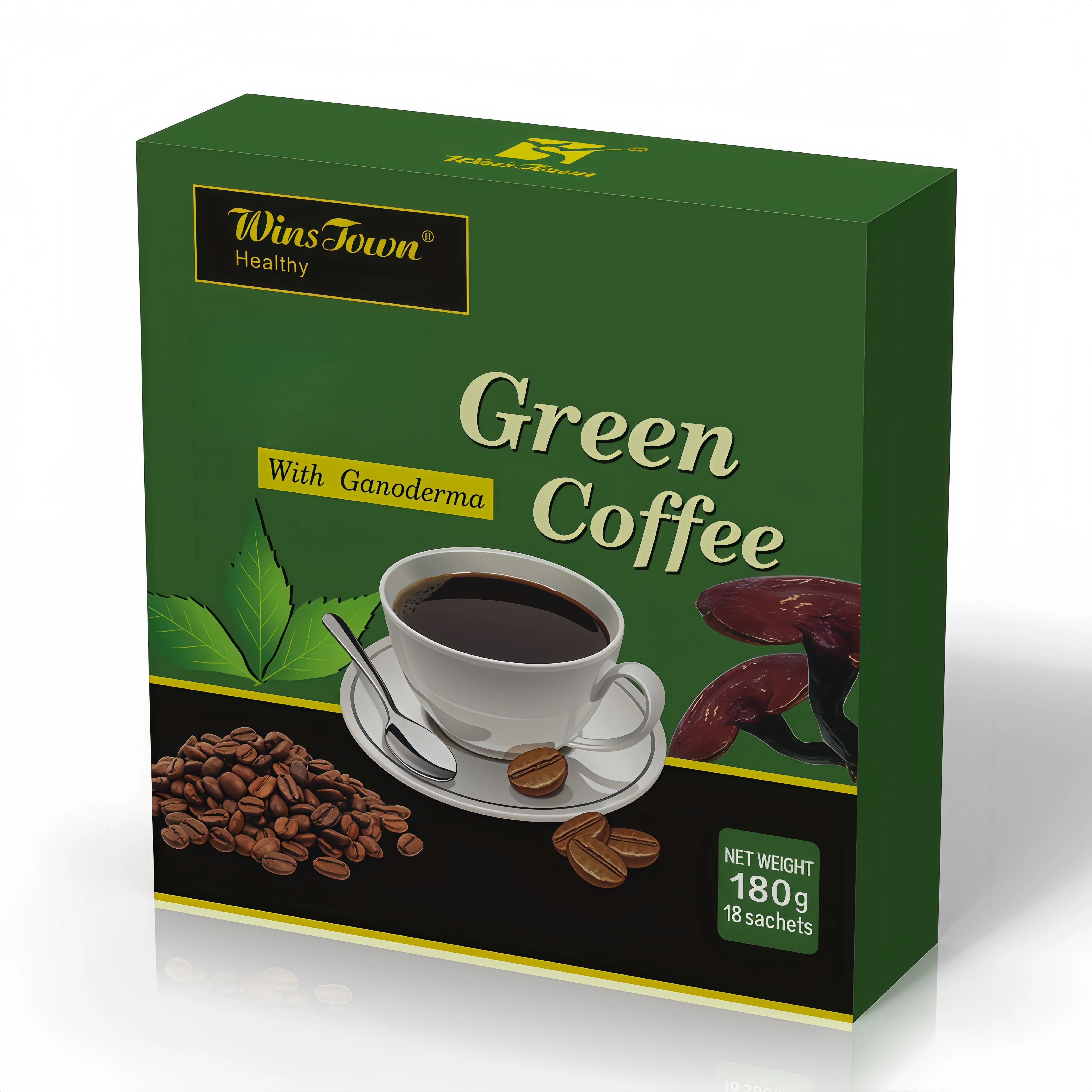 WinsTown Green Coffee Bean Extract Powder Instant Beverage - Gluten-Free, Low Fat, 10 Natural Blends Supplements, 180g (18 Sachets), Natural Coffee Alternative