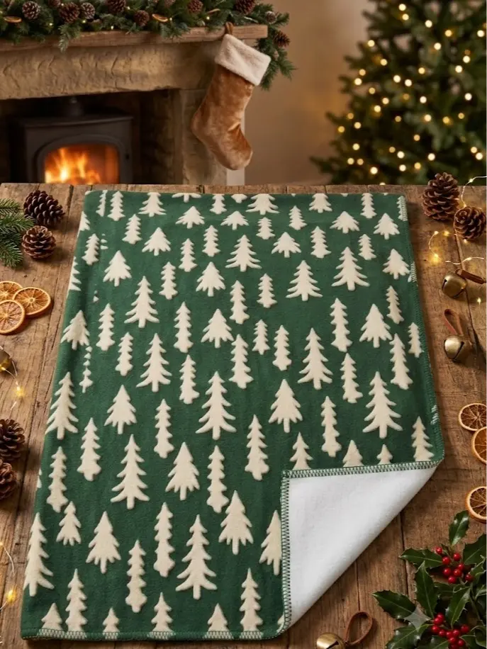 Dark Forest Green Cream Pine Tree Repeat Flannel Throw Blanket, Minimal Winter Evergreen Tree Soft Anti-Pilling Fleece Bed Cover, Rustic Cabin Woodland Neutral Holiday Couch Blanket, Unique Cozy Winter Gift For Cabin & Nature Lovers