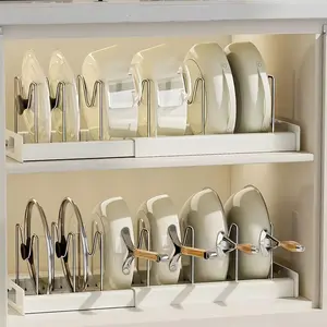 2026 2 Pack Expandable Pot and Pan Organizer Rack, 7 Stainless Steel Adjustable Dividers, Space-Saving Cabinet Pot Lid Holder, Kitchen  Essential for Holiday Haul & Christmas Deals Clearance decorative storage