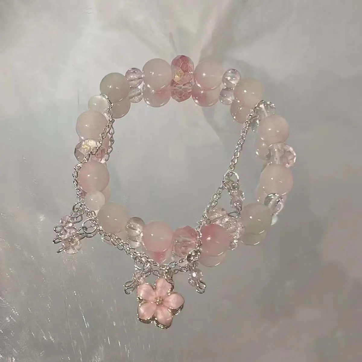 New Fashion Y2K Sweet Cherry Blossom Bracelet For Women Exquisite Elegant Flower Crystal Beaded Bracelet Girl Party Jewelry Gift