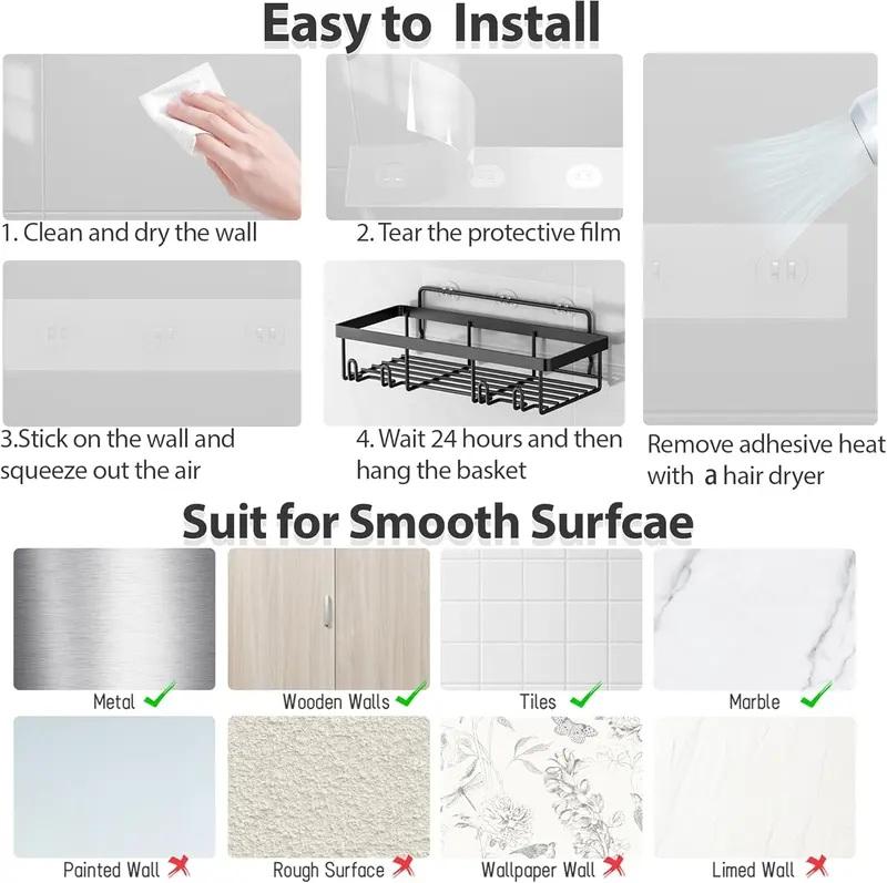 5 Pack Adhesive Shower Caddy - Mother's Day Gift | Rustproof Stainless Steel No Drill Bathroom Organizer Renter Friendly Wall Shelf for Shampoo #tiktokshopmothersday #mothersdaygift #bathroomorganization