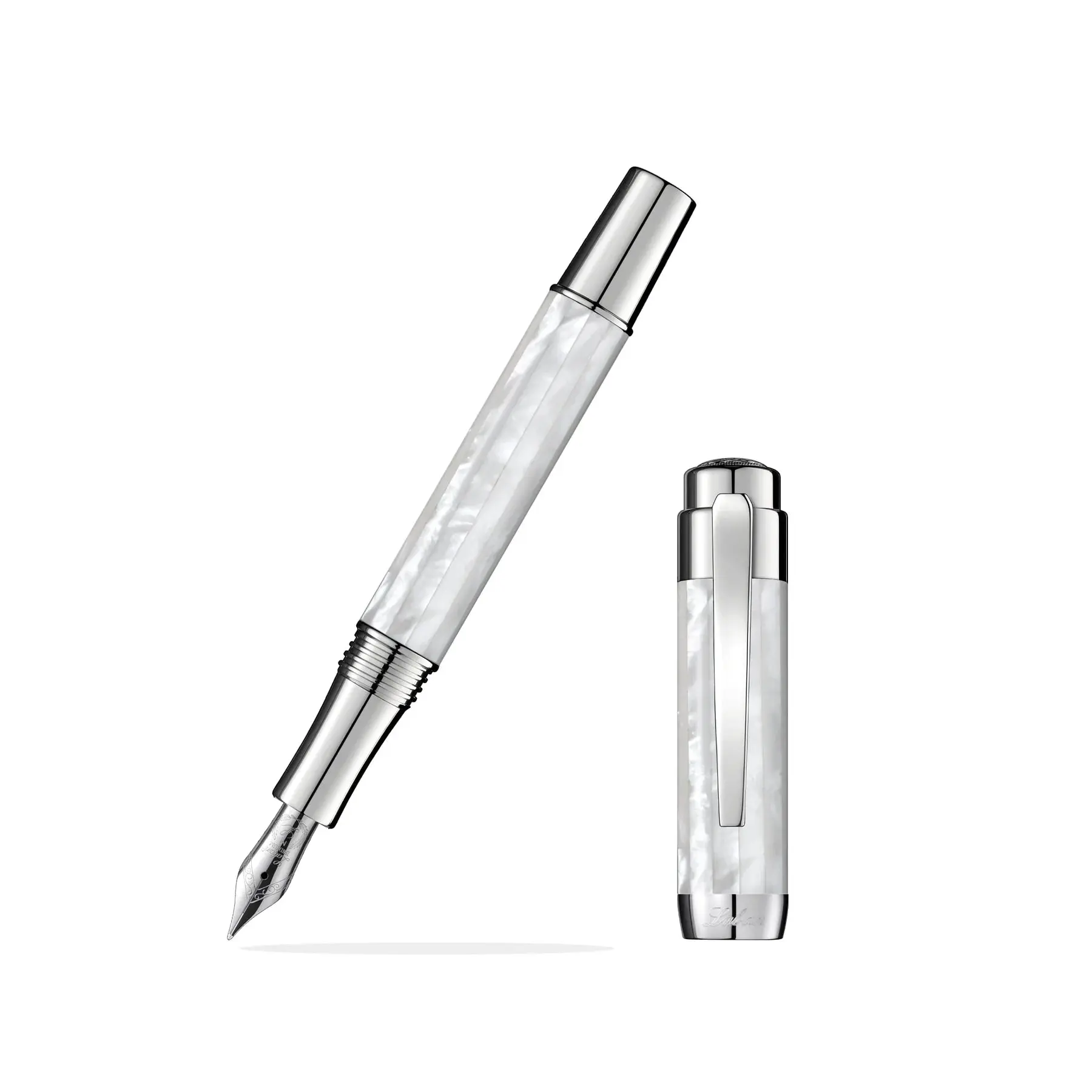 Laban Iridescent Natural Mother Of Pearl Fountain Pen - 60g Balanced Writing Tool with Cap-Top Medallion, Clip, 12.2mm Max Barrel Diameter, 144mm Length, Stress Relief Office Stationery for Professionals