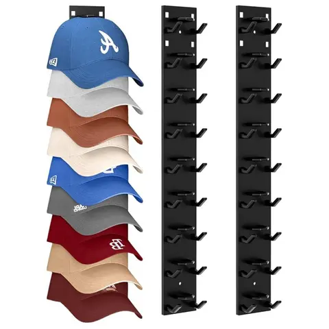 Baseball Cap Organizer Wall-Mounted Hat Rack Hook Holds Up to 20 Hats Multi-Layer Storage Adjustable Self-Adhesive or Screw Installation Decor Key Hook Wall Mounted Shelf gift for bf back to school