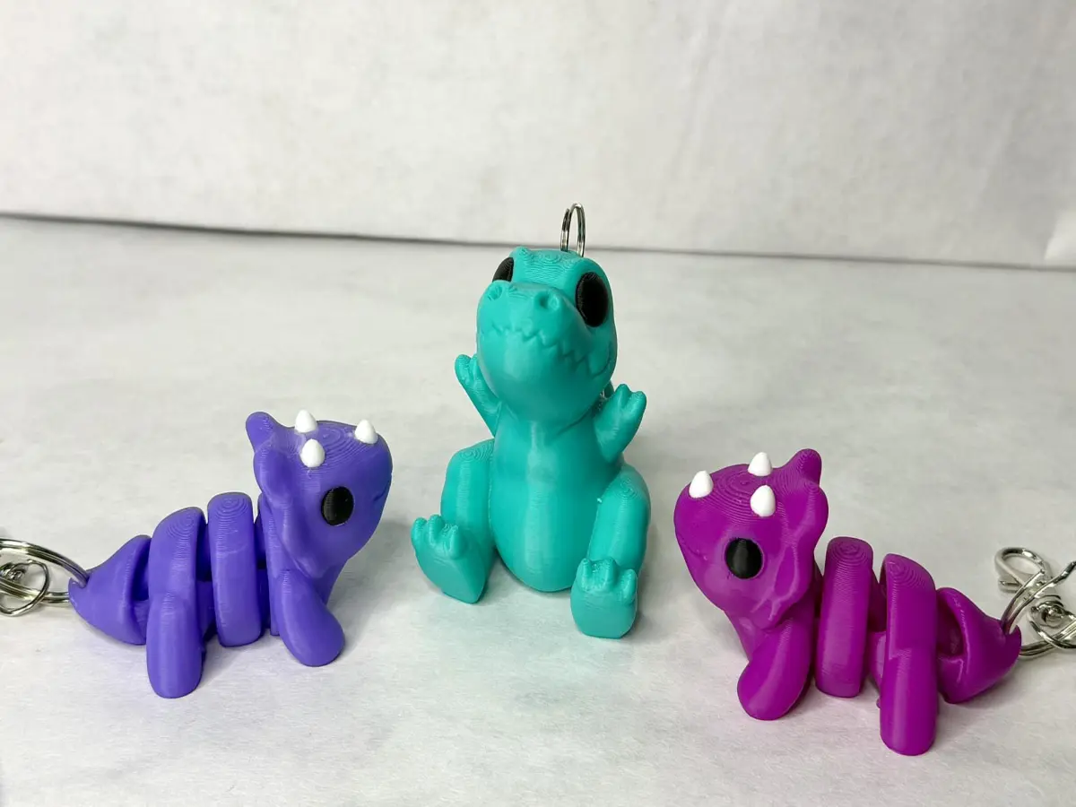 Dinosaur Keychain, articulating keychain, trex, triceratops, 3D printed keychain, Dinosaur gift, Pink Dino, 3D Printed Accessory, Fidget