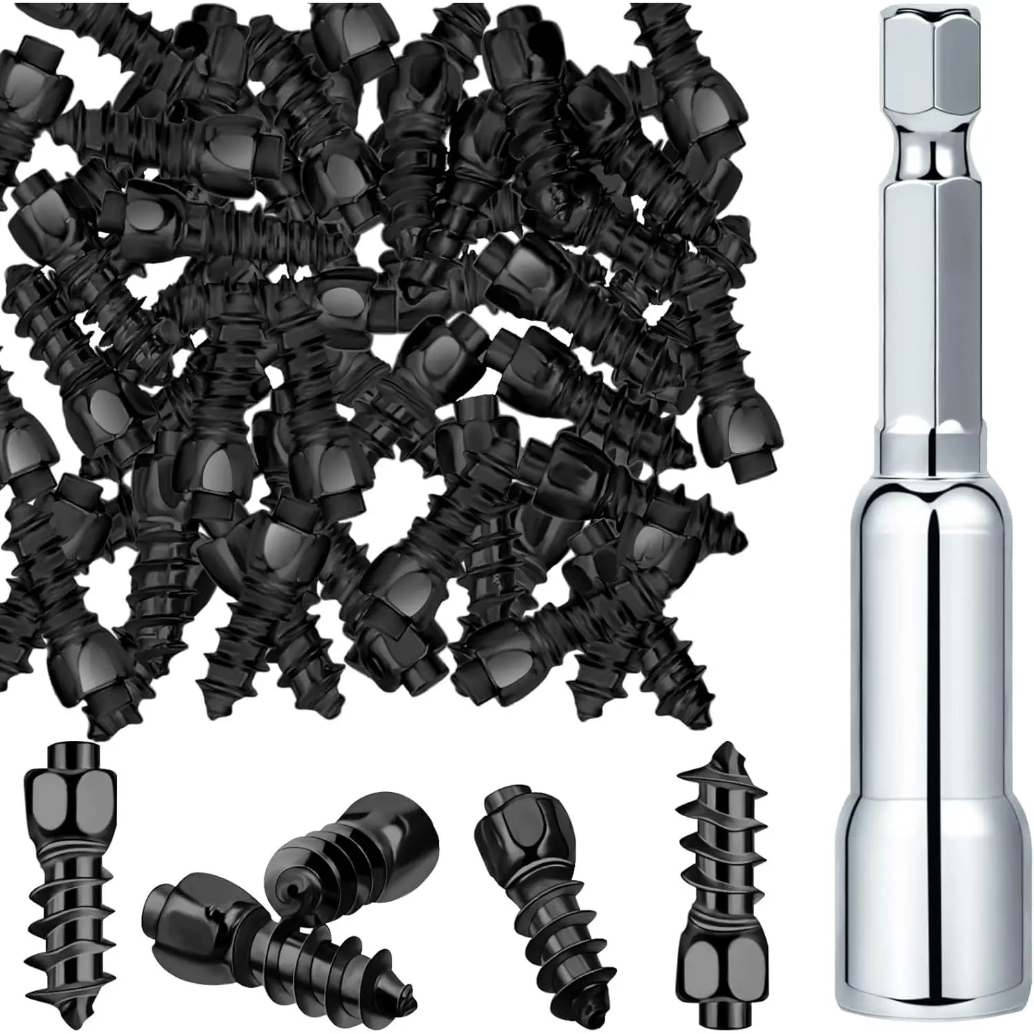 Frienda 400 Pcs Black Snow Carbide Tire Studs (4x12 mm, 2.3 mm Tip Diameter) with Installation Tool, Fasteners for Car/Truck ATV Driving, Camping, Hiking & Climbing Accessories, Bicycle