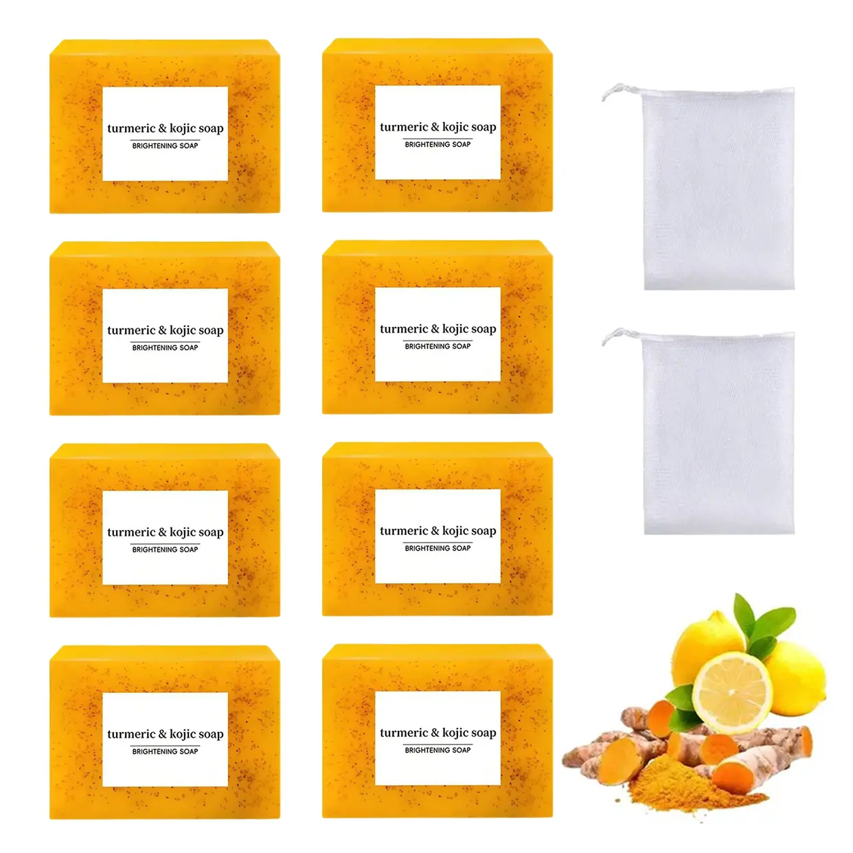 &  Brightening Soap Bar, Cold-Pressed Cleansing Soap for Face & Body, Moisturizing Soap for Women & Men, Glowing Skin Soap, Acne-Care Cleanser,  Wash kojic turmeric face soap lemon scent bag saver