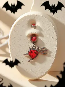Punk Dark Heart Cupid Fork Belly Ring for Women, Halloween Navel Piercing Jewelry, Body Piercing Accessory, Unique Design, Gothic Design