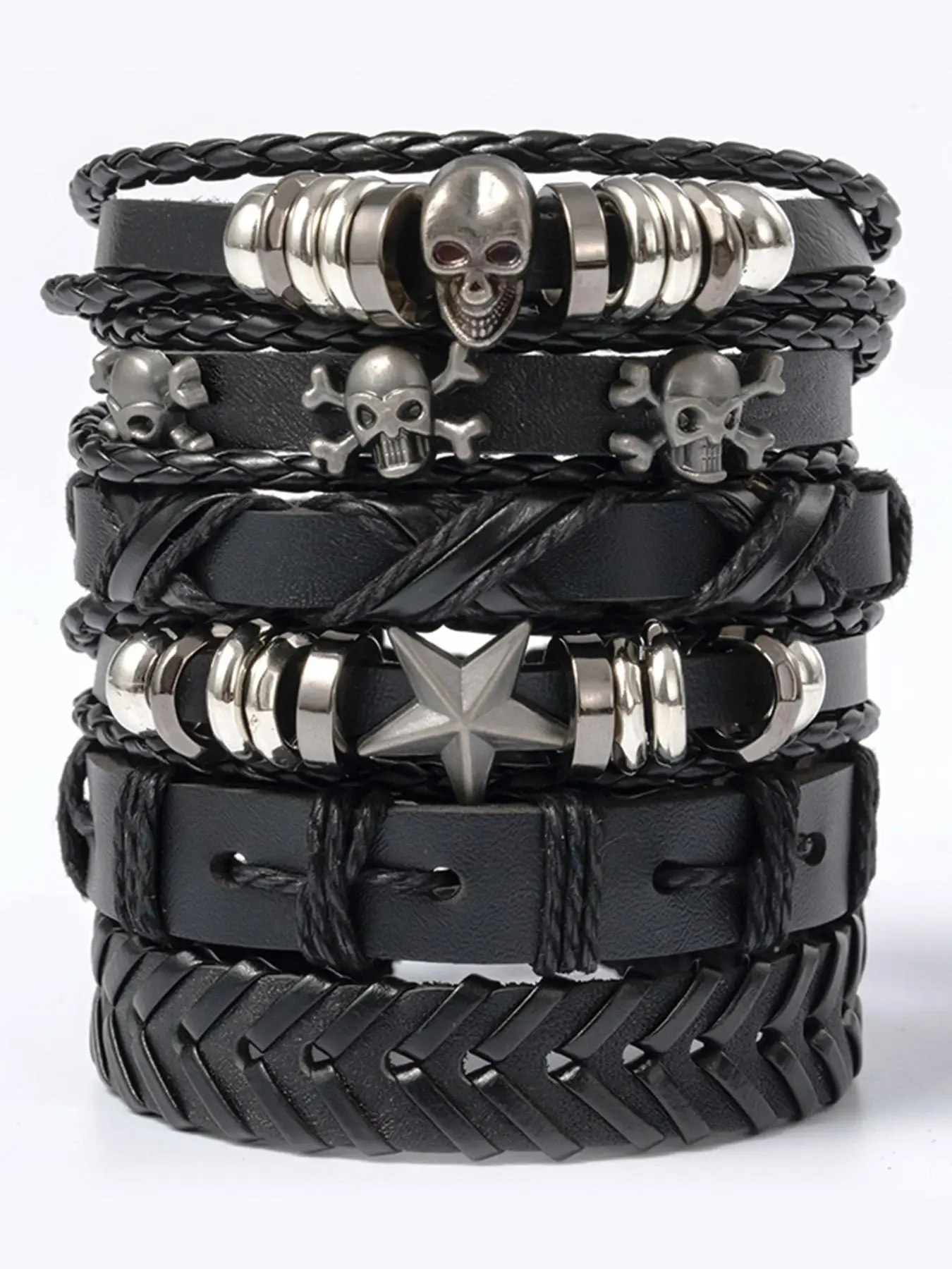 Unisex Street Trend Braided Bracelet Bundles, 6pcs/set Trendy Vintage Drawstring Matching Bracelets, Chic Goth Jewelry As Gift for Party Decor