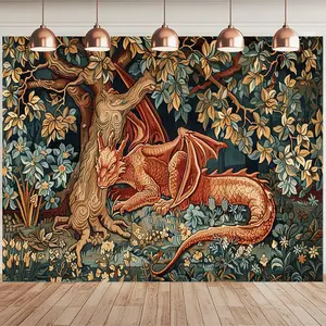 Vintage Floral Dragon Tapestry Wall Hanging –   Artistic Western-Style Dragon Polyester Wall Decor with Free Accessories for Bedroom and Living Room – Multipurpose, No Electricity Required 60X40