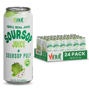 Vinut Soursop Juice Drink with Pulp 12 Pack & 24 Pack 55% Real Fruit Beverage 16.57 Fl Oz Ultimate Tropical Refreshment Gluten-Free Non-GMO
