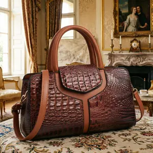ccluna Vintage Crocodile Pattern Crossbody Bags for Women, Elegant Faux Leather Top Handle Purse Structured Designer Satchel Handbag with Adjustable Strap