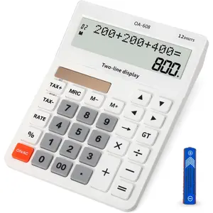 Desktop Calculator Large Display Big Buttons with 12 Digits 2-line LCD, Dual Solar Power and , Calculator with Tax and Check Function for Office, Home, School and Business Large Size(OA-608)
