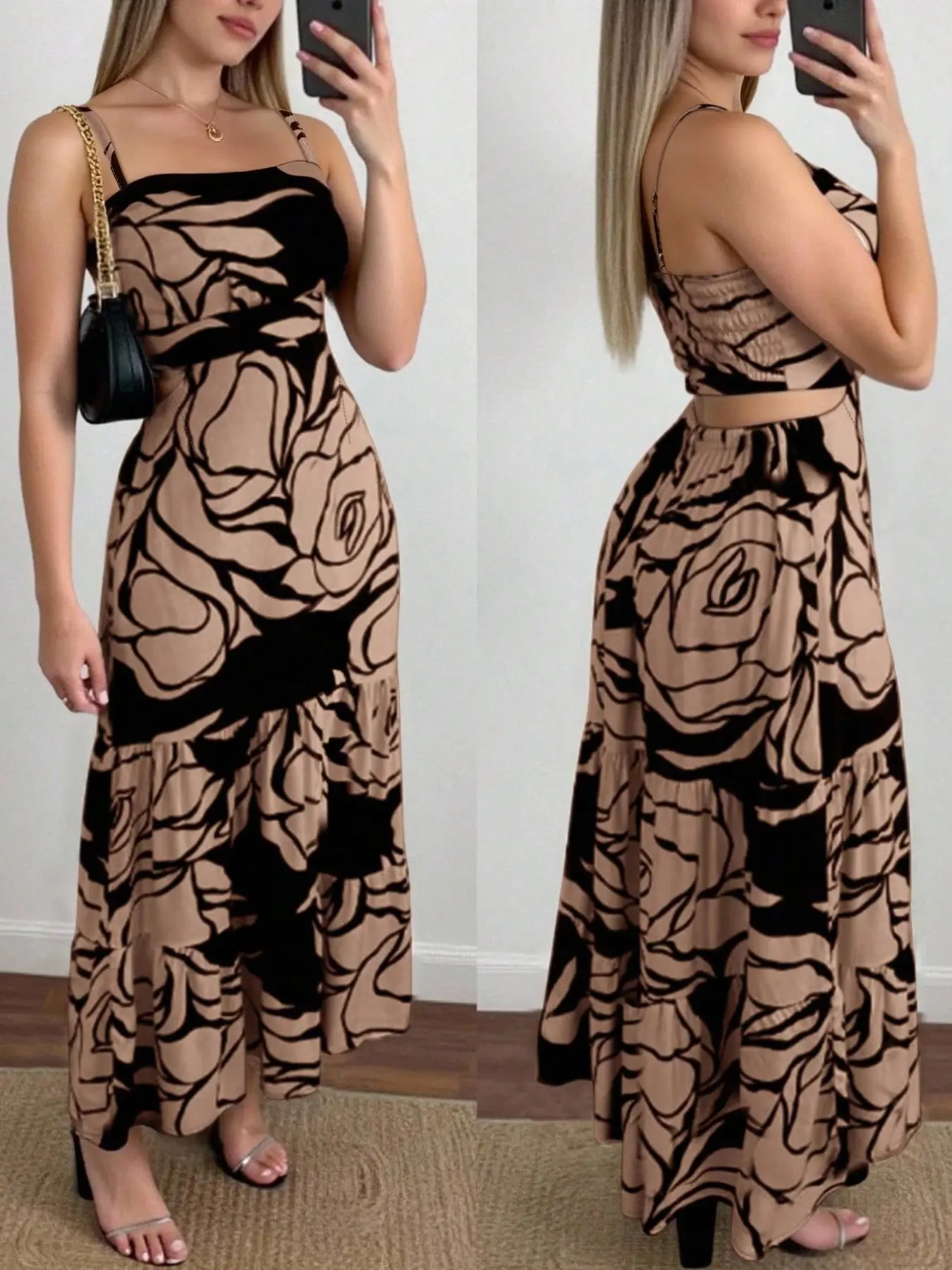 Women's Summer Bohemian Boho Floral Backless Spaghetti Strap Long Maxi Dress, Elegant Chic Party Dress, Comfortable & Stylish Daily Wear