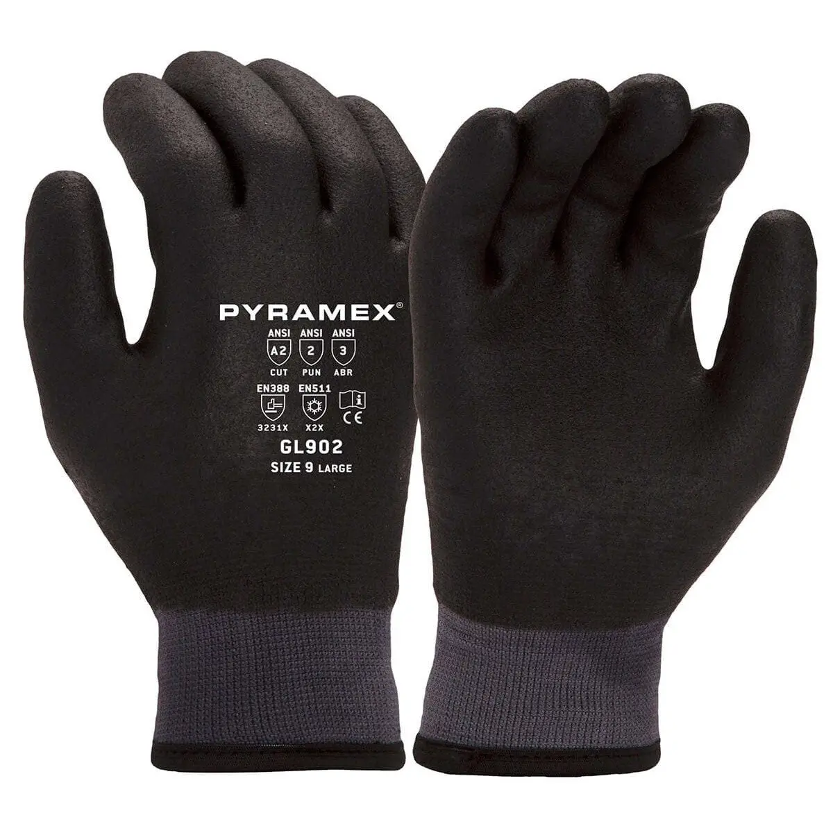 Pyramex GL902 Safety Work Gloves, 7 Gauge Acrylic Insulated A2 Dipped Cut-Resistant Nylon Gloves for Home Improvement, Outdoor Activities