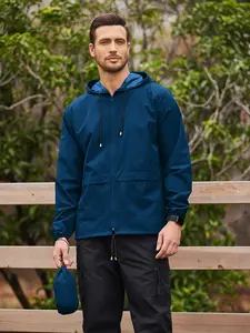 Men's Packable Jacket Outdoor Waterproof Hooded Lightweight Classic Cycling Raincoat for Hiking/Outdoor/Camping Fabric Menswear Zipper Breathable Relaxed Fit Long Sleeve Tops Athletic Outerwear Activewear Blazer