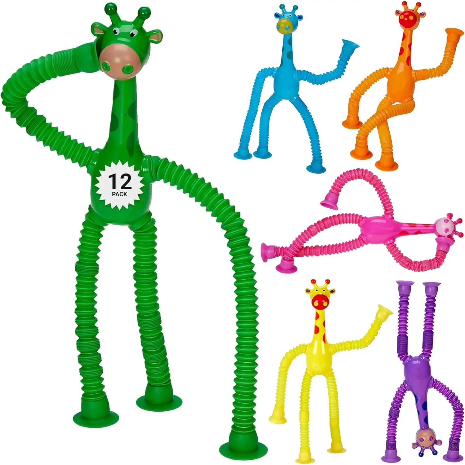 Telescopic Suction Cup Giraffe Toys 12-PACK Shape Changing Educational Fidget Toys Child Fun Interaction Sensory Toys ADHD Autistic Stimulating Creative Learning - Anxiety Imaginative Play
