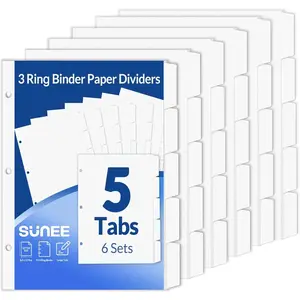 Binder Dividers with Tabs for 3 Ring Binder, 8.5 x 11 Paper White Binder Dividers Blank with 5 Tabs, 6 Sets Page Dividers for School, Office and Home, 30 Dividers