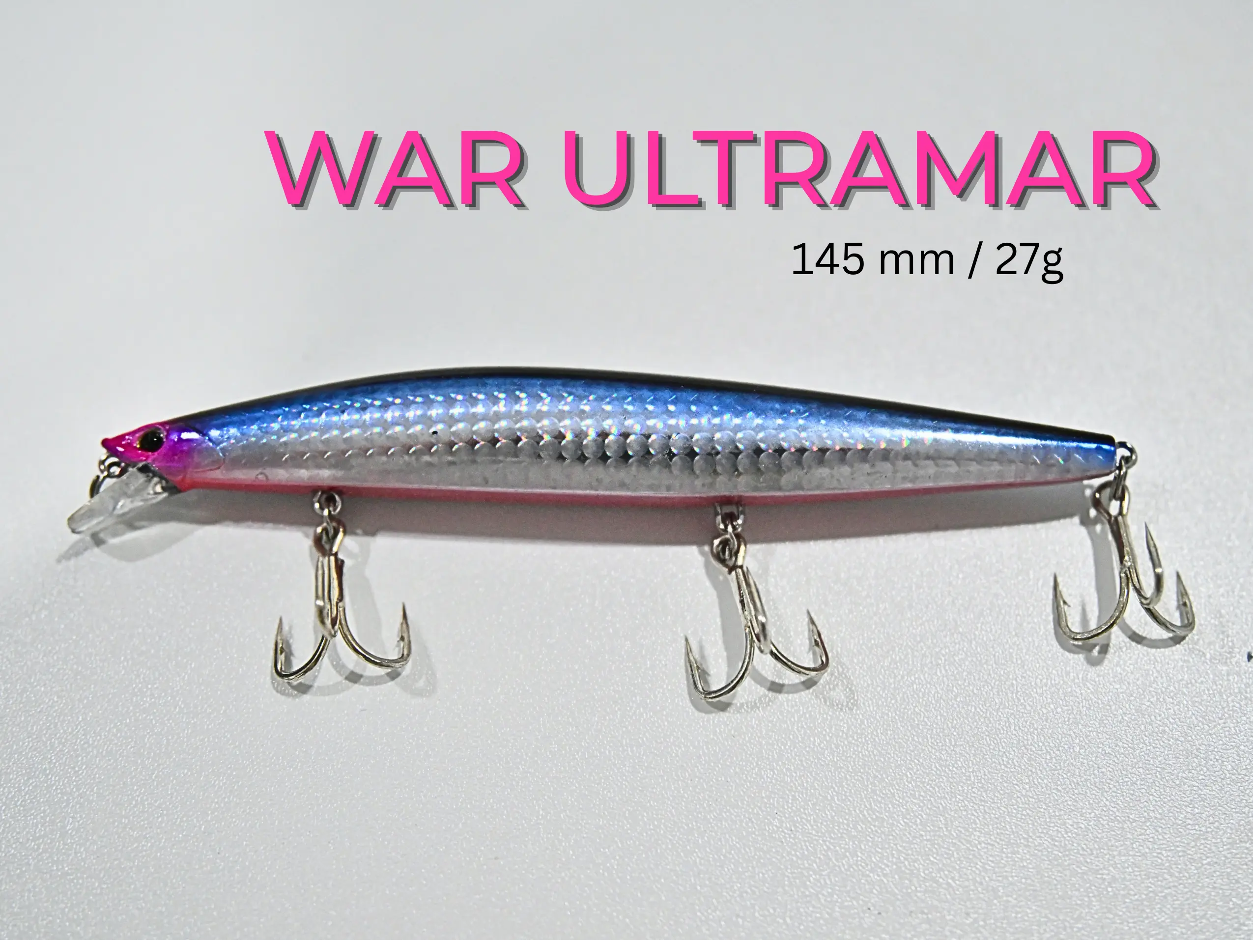 War Ultramar. Ideal Lures for Barracuda and Jack Fishing 145 mm, 27 g sinking model with an internal piston system.