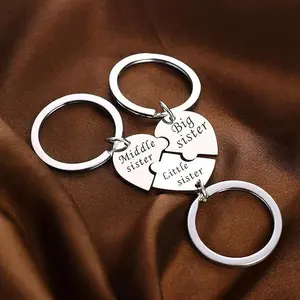 Sister Keychains for 3 Sisters Gifts - Mid Sister, Big Sister, Little Sister Matching Jewelry GiftsHeart Keyring Set, Birthday, Wedding Gift for Sister, Family Jewelry Gifts