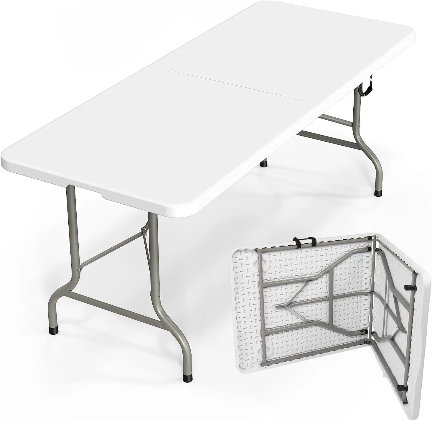 Bonnlo Folding Table 6ft, Portable Collapsible Plastic White Long Tables for Party, Camping, Banquet, Craft, Dining, Wedding, Outdoor and Indoor Use