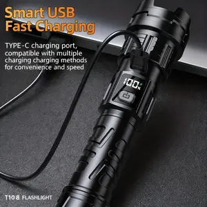 Rechargeable White Laser Flashlight, 450 Lumens Ultra Bright Waterproof Flashlight, 2400mAh 3 Modes Portable Torch for Outdoor Camping Emergency Daily Home Use outdoorfun