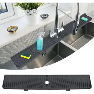 30 Inch Sink Splash Guard Mat, Faucet Mat Splash Catcher, Silicone Faucet Handle Drip Catcher Tray, Longer Sink Mat for Kitchen Dish Drying Mats Sponge Holder and Bathroom Countertop Protect(Black)