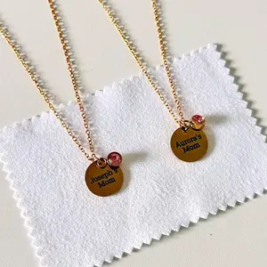 Custom Engraved Necklace for Mom | Personalized Gold Disc Necklace | Name or Initial Jewelry | Stainless Steel | Gift for Her, Mother’s Day Gift