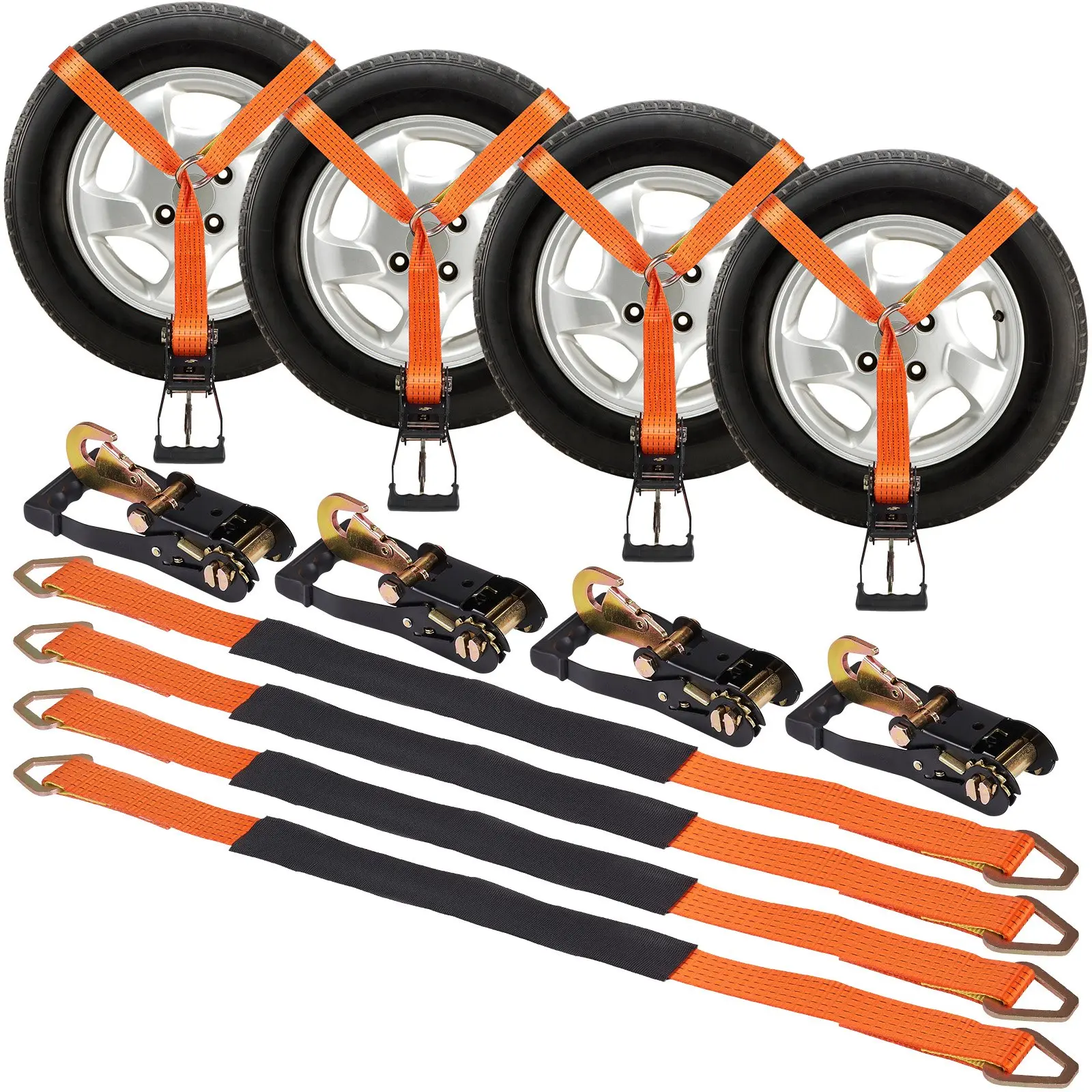 【Summerfinds】VEVOR 4-Pack Ratchet Tie Down Straps, 2"x120" Tire Straps with Snap Hooks, 5512 LBS Working Load, 11023 LBS Breaking Strength, Adjustable Ropes, Vehicle Accessories, Accessories for Car, Truck Trailer Hardware
