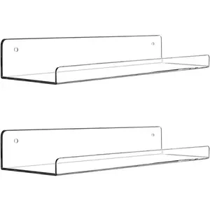 2 Pack Clear Acrylic Floating Shelves 15 Inch, Invisible Wall Ledge for Bathroom Bedroom Books Display, Dorm Room Storage Decor